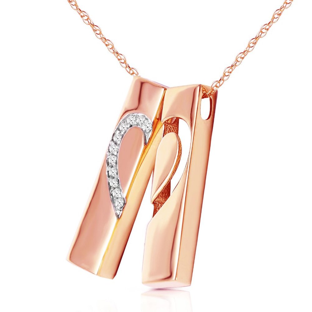 14K. SOLID GOLD SPLIT HEART NECKLACE W DIAMONDS